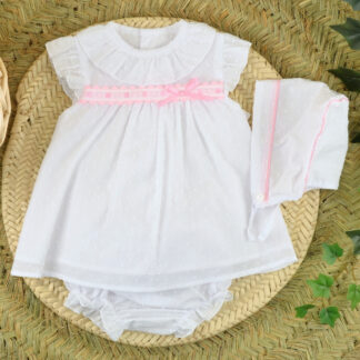 VESTIDO CORTO CON BRAGA TALLA 1,3,6 Y 12 MESES